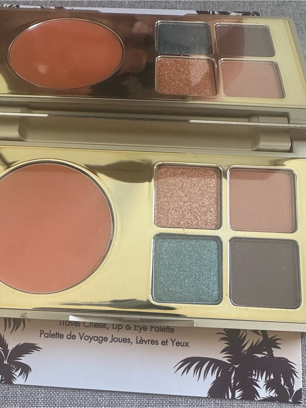 Stila Travel Cheek, Lip & Eye Palette — Coral, Peach, Teal, Bronze, Brown